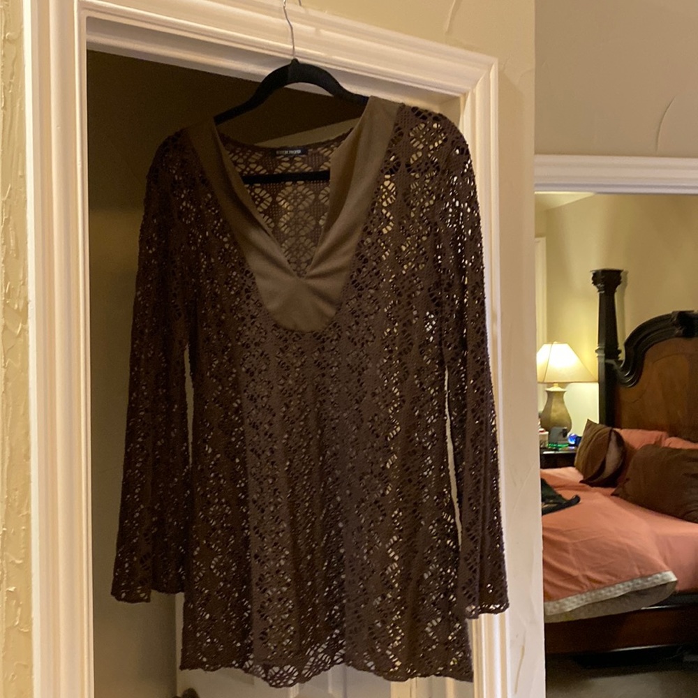 Boston Proper Open Knit Crochet Top Size Medium